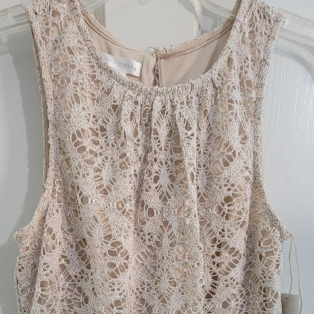 London Times Oatmeal Colored Lace Over Sleeveless Maxi Dress 6. - Picture 3 of 15